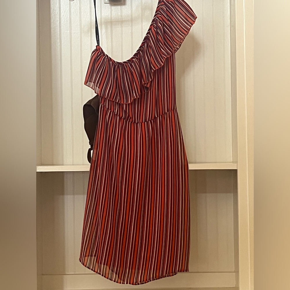 Bisou Bisou Multicolor Vertical-Striped One-Shoulder Dress | 8 | NWT - Picture 3 of 7